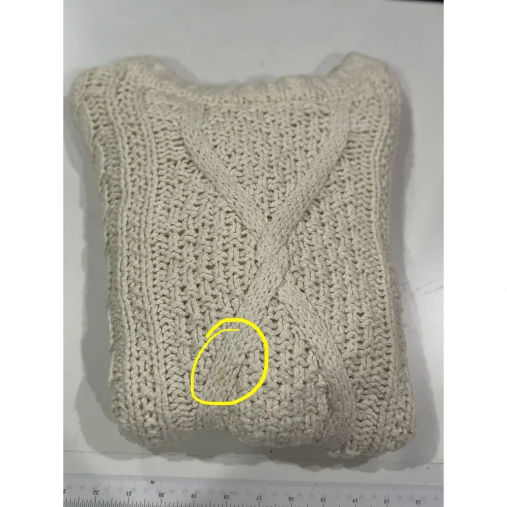 Free People XS Ivory Cotton Cable Knit Cropped Sweater OB1505562 Cream Chunky